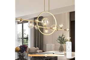 KELUOLY 10-Light Gold Kitchen Island Light, 54" Modern Dimmable Mid-Century Dining Room Chandelier, Linear Sputnik Pendant Lights with Globe Clear Glass Shade for Dining Room Kitchen Island, bar