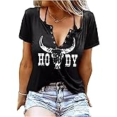 Retro Western Cowboy Shirt Women Country Music Cute Cattle Skull Graphic Concert Outfit Tops