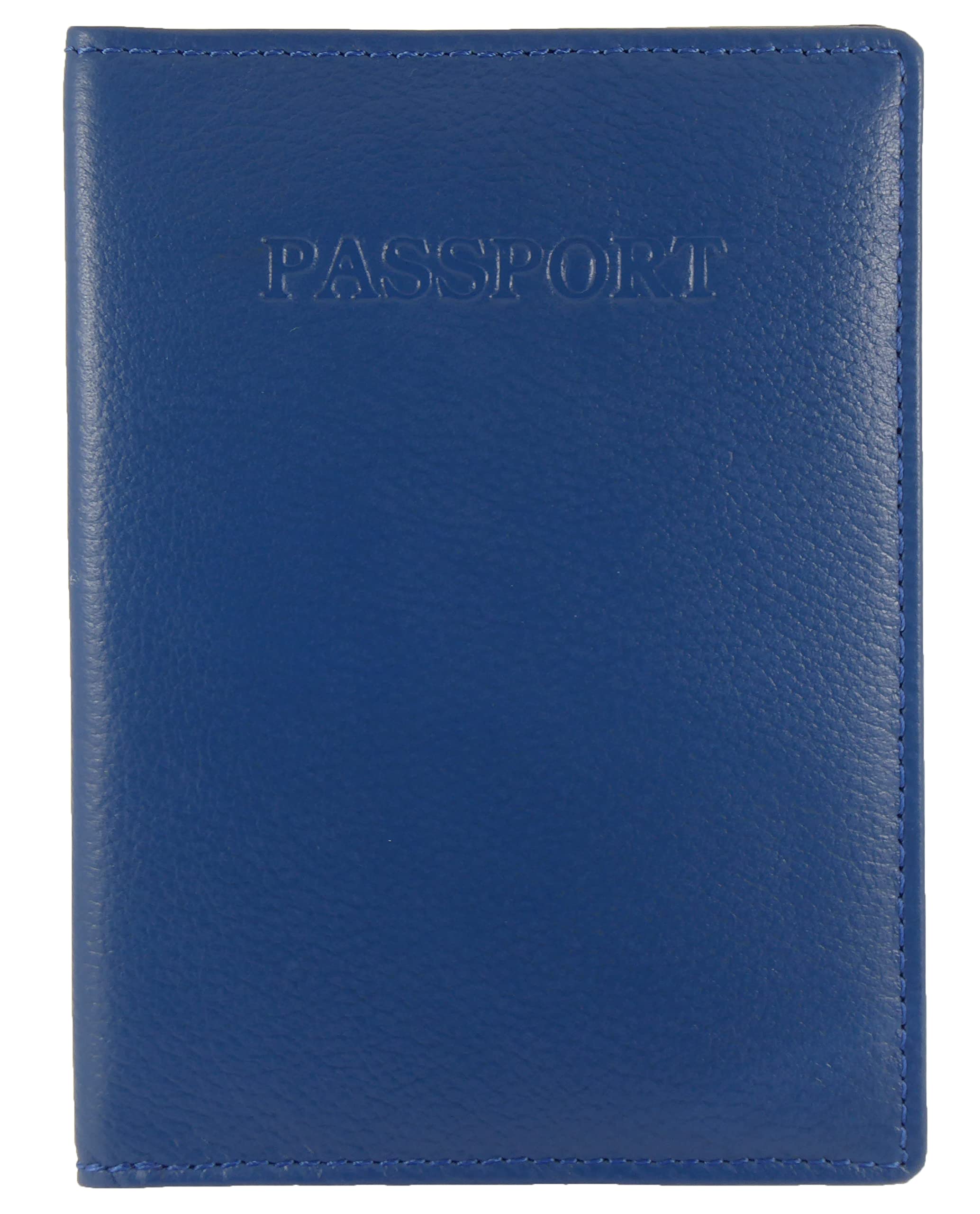 Hide and Sleek Soft Real Leather Passport Holder Case Cover (Blue)