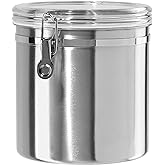 Oggi Stainless Steel Kitchen Canister 152 fl oz - Airtight Clamp Lid, Clear See-Thru Top - Ideal for Kitchen Storage, Food Storage, Pantry Storage. Jumbo Size 8" x 8".