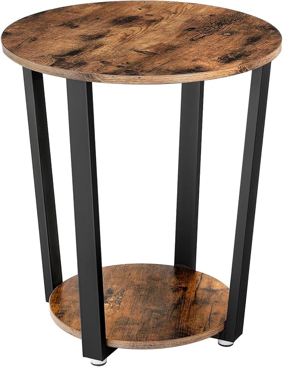 VASAGLE Industrial End Table, Metal Side Table, Round Sofa Table with Storage Rack, ULET57X