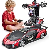 Holyton 1:10 Scale Transforming RC Car & Robot with Gesture Control, 80 Mins Play (2 Batteries), One-Button Transformation, LED Lights & Sound Effects – STEM Gift for Boys & Girls Ages 5-12