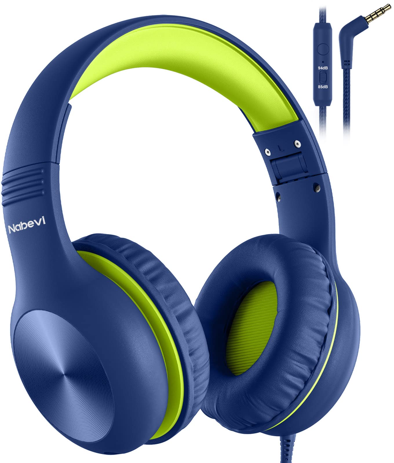 Nabevi Kids Headphones, Childrens Headphones with Microphone, 85/94dB Volume Limit, HD Sound, Sharing Function, Adjustable Wired Toddler Headphone for School/Travel/PC/Phone, Blue Green — image 1