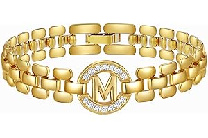 WEDDINEN Initial Bracelets for Women, 14K Gold Plated Letter A-Z Bracelets with Diamonds,Thick Chain Bracelet for Women trendy Jewelry Gifts