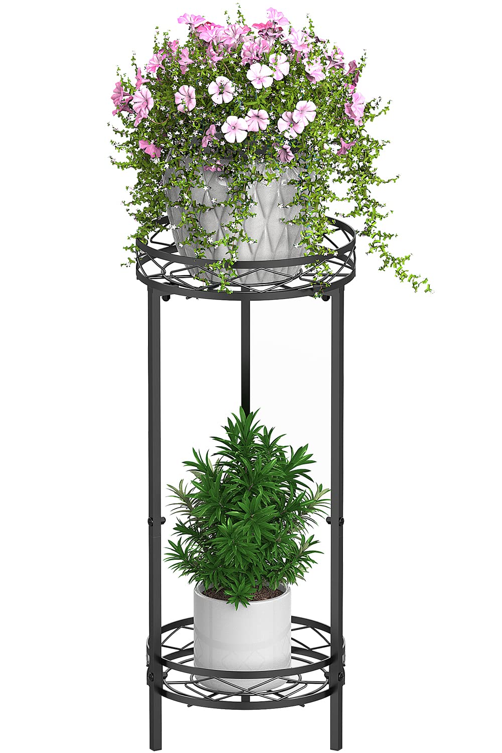 Mutool Metal Plant Stands Indoor, 2 Tier Tall Plant Stand 70x29 cm, Modern Flower Pot Stand for Garden Patio Home Decor, Black