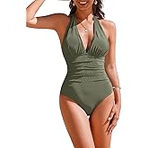 AI'MAGE Bathing Suit for Women Tummy Control Women's Sexy One Piece Swimsuit Adjustable Halter V Neck Swimwear for Women 2025