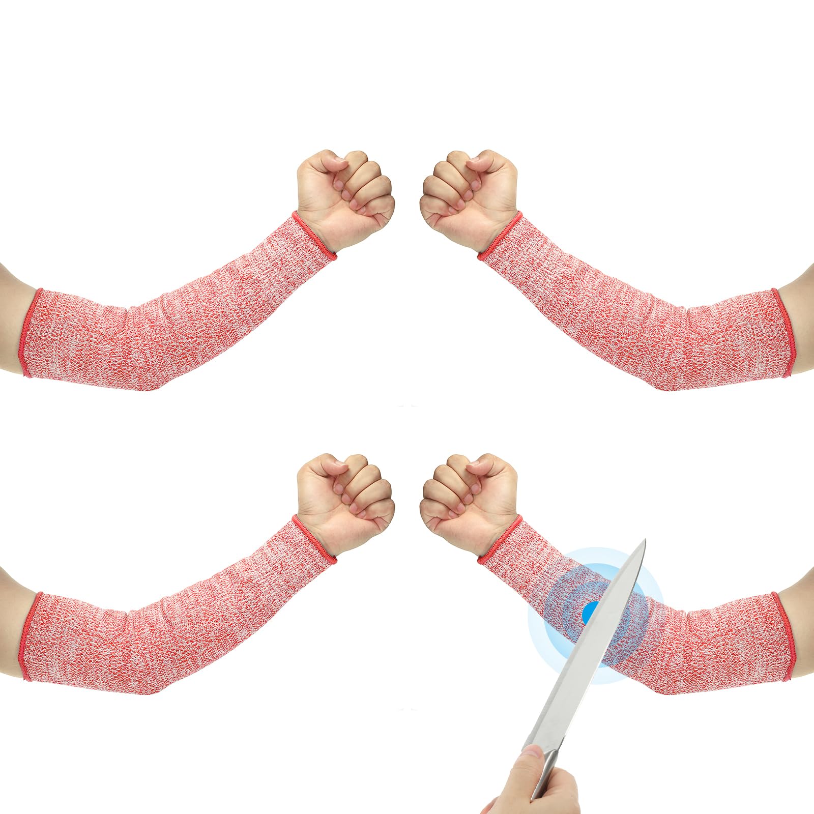 PATIKIL 14 Inch Cut Resistant Sleeve, 2 Pairs Arm Safety Protectors Sleeves Forearm Sleeve HPPE Level 5 Protection for Thin Skin and Bruising, M, Red