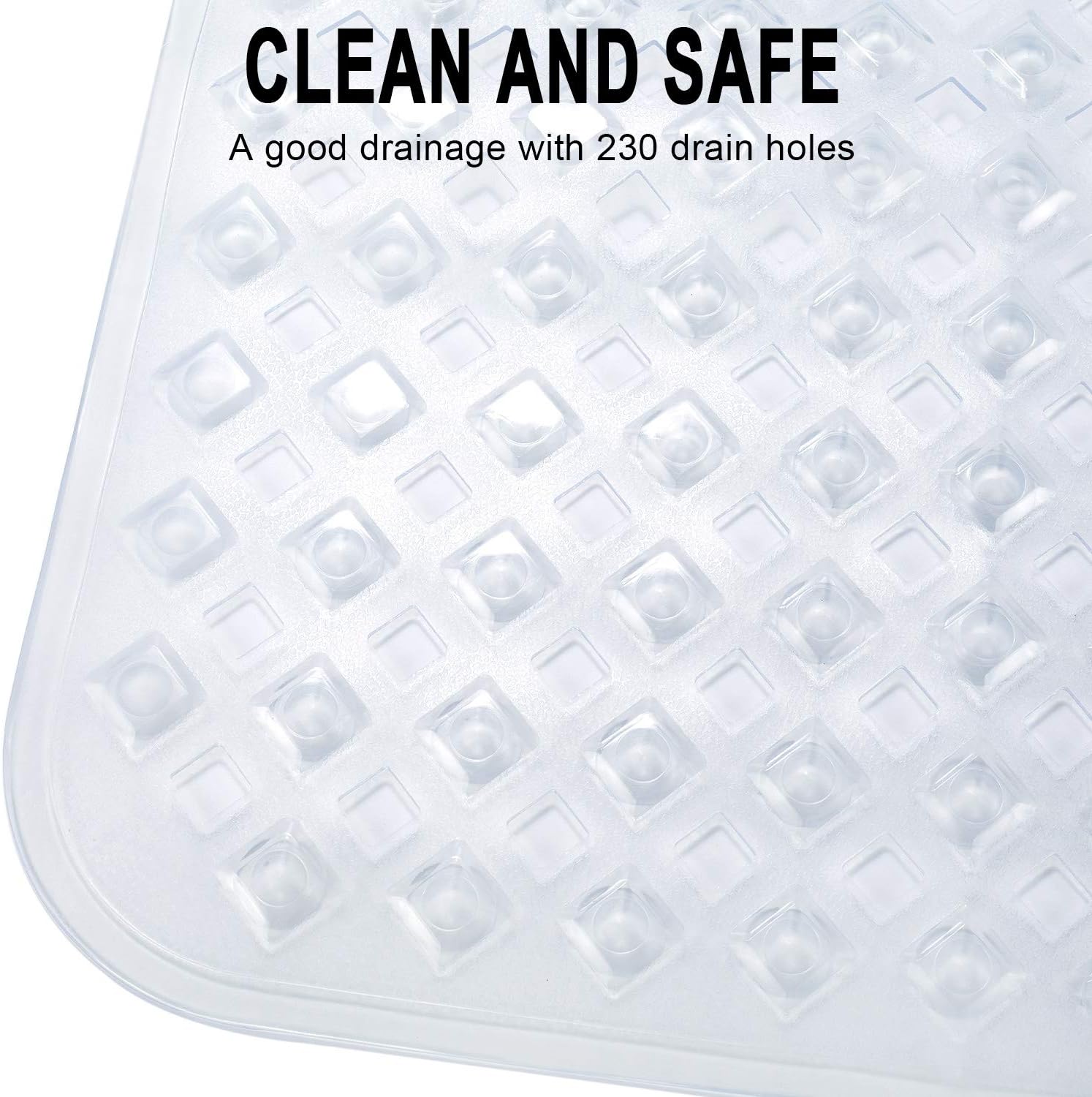 YINENN Bath Tub Shower Mat 35x15.5 Inch Non-Slip and Phthalate Latex Free,Bathtub Mat with Suction Cups,Machine Washable XL Size Bathroom Mats with Drain Holes (Clear): Health & Personal Care