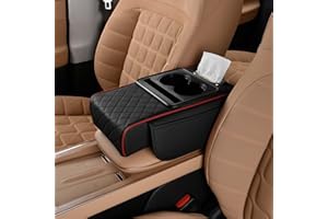 Multifunctional Pu Leather Car Armrest Box Mat, Multifunctional Car Armrest Cushion with 2 Cup Holder, for Most Cars Models, 