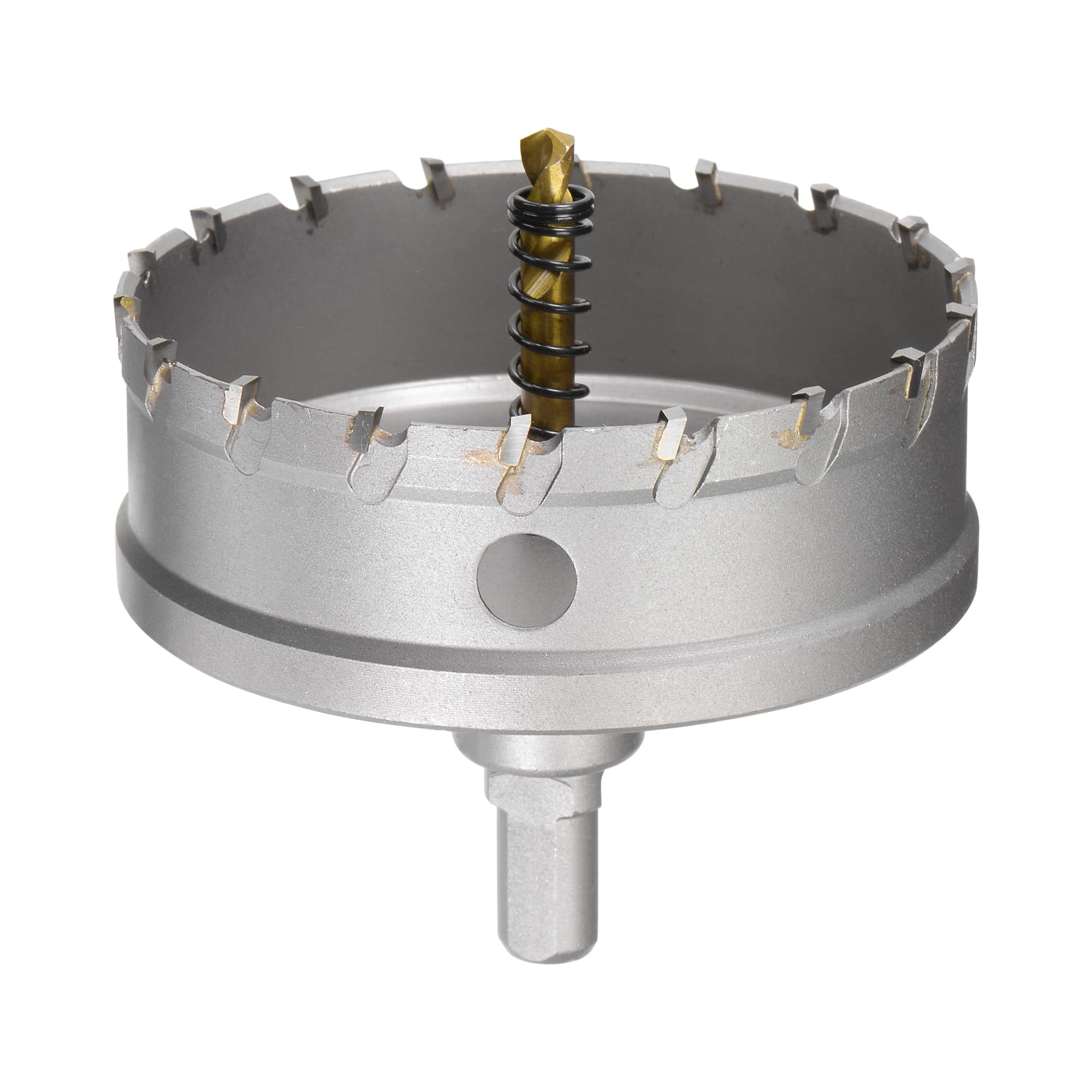 sourcing map 95mm Carbide Hole Cutter, Hole Saws for Stainless Steel Sheet Metal, Non-slip Triangular Shank Limit Step, with Titanium Coated Center Drill