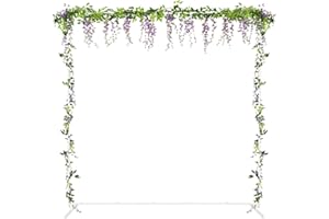 FAGIGY 6.6FT Square Backdrop Stand with 4 Purple Wisteria Artificial Flowers for Outdoors/Indoor, White Backdrop Stand Easy Assembly, Sturdy Wedding Arch Frame for Happy Birthday Backdrop. Patio Decor, Metal