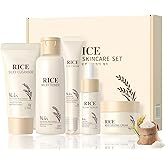 5PCS Rice Skin Care Set for Women & Teen Girls – Facial Kit for Women with Cleanser, Toner, Serum, Eye Cream & Face Cream – Travel Size Skincare Set Soothing & Moisture-Locking Daily Skincare Gift Set