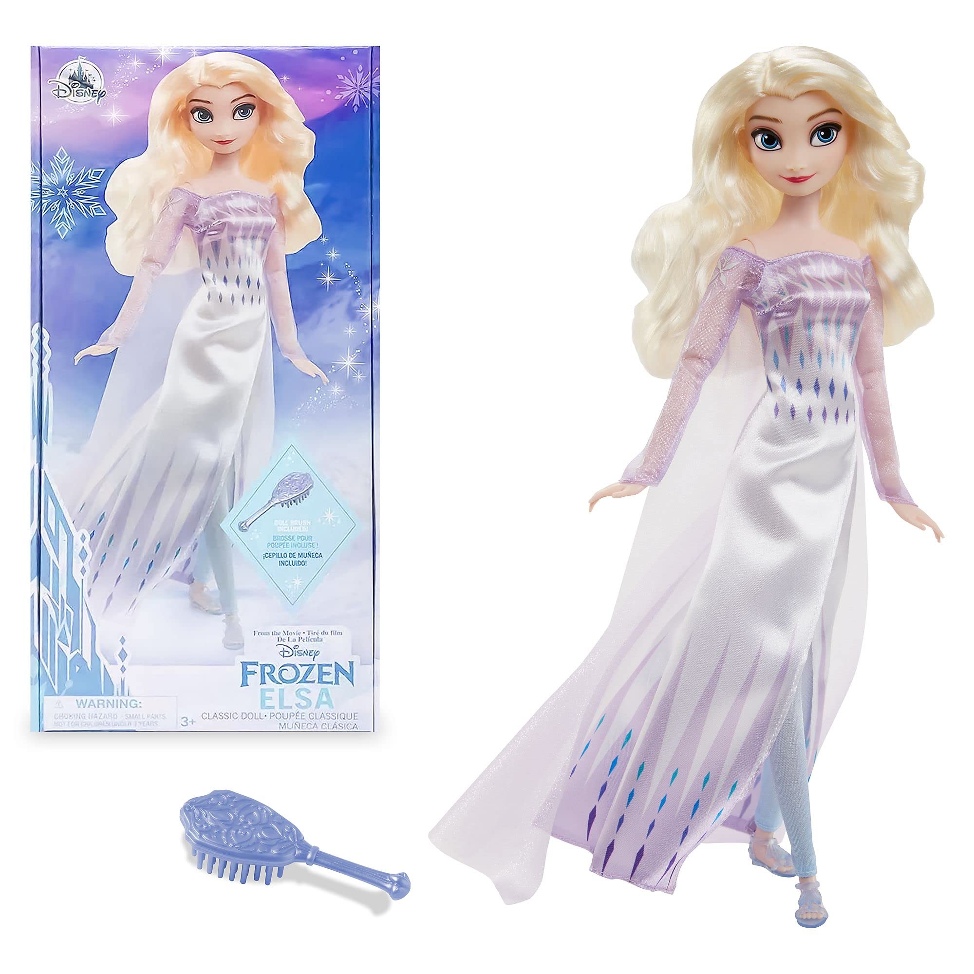 Disney Store Official Elsa the Snow Queen Classic Doll for Kids, Frozen 2, 29cm/11”, Includes Silver Toned Brush with Moulded Details, Fully Posable Toy - Suitable for Ages 3+ — image 1