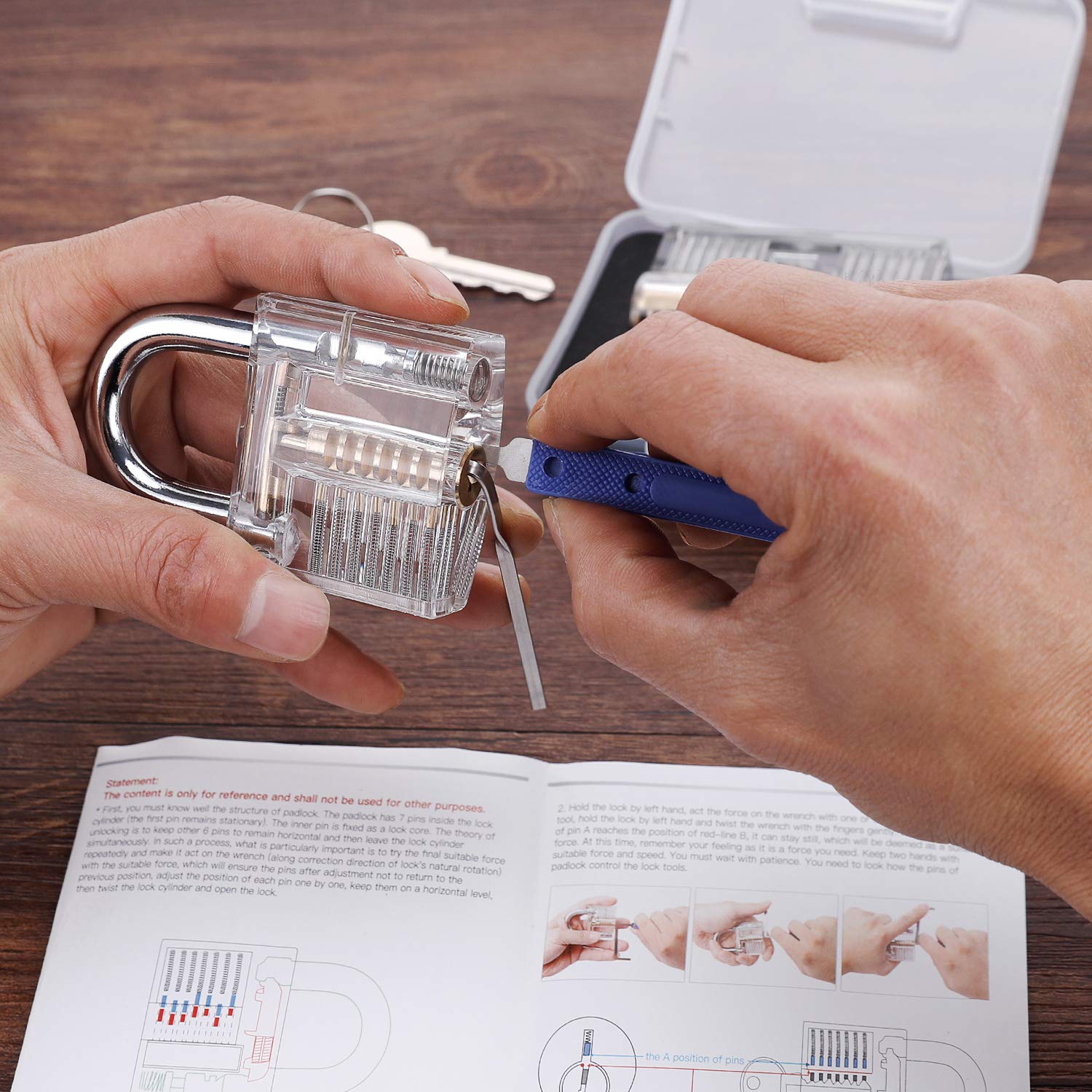 Kuject 2-in-1 Lock Pick Set, Lock Picking Training Set for Beginners, Include Transparent Cutaway Pin Tumbler Practice Padlock, Hook Pick, Dimple Lock, Dimple Pick, Tension Wrench