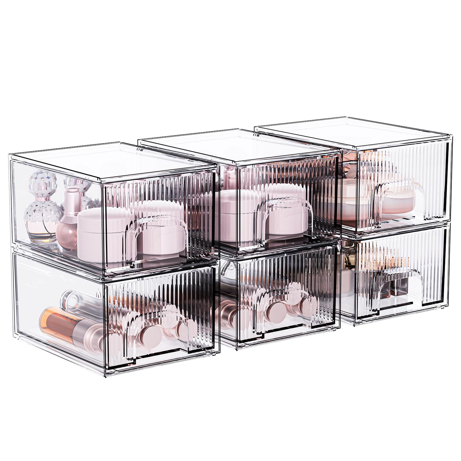 Photo 1 of ZHIAI 6 Pack Clear Stackable Storage Drawer, Acrylic Drawer, Cosmetic Organizer, Plastic Organizer for Dresser, Under, Kitchen Cabinet, Pantry, Home Organization and Storage