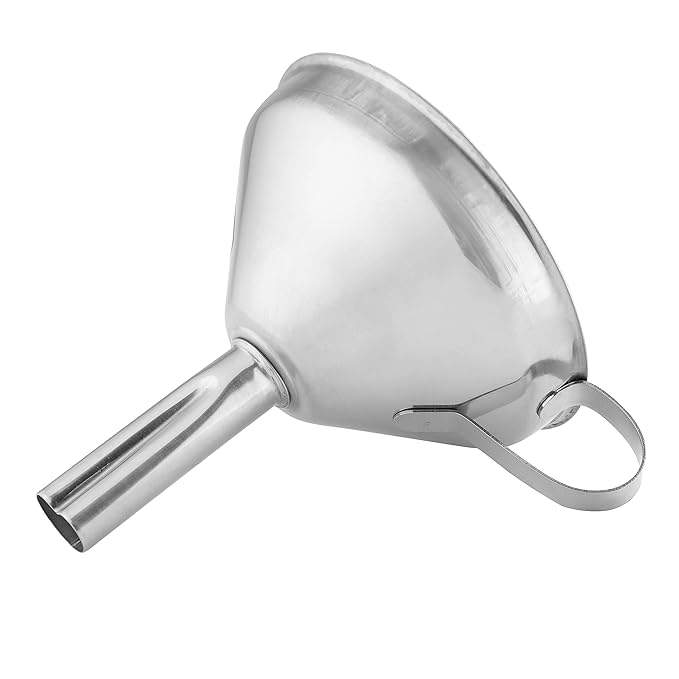 axentia Trichter aus Edelstahl - Einfülltrichter mit Henkel - Einfüllhilfe für Gläser - Metall Einfülltrichter 10 cm Durchmes
