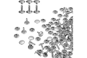 HARFINGTON 100 Sets Double Cap Leather Rivets, 9x10mm Round Cap Tubular Metal Studs Leather Crafting Rivets for Fabric Belt P