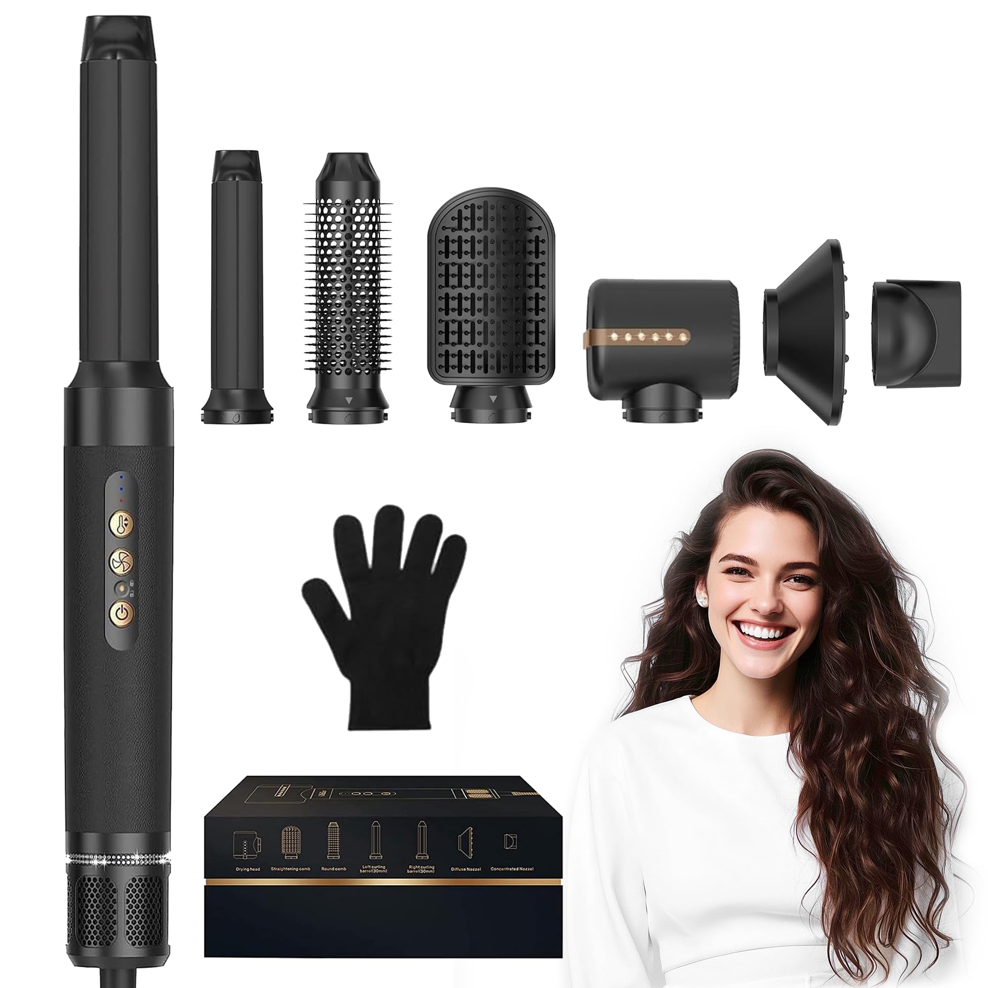 Photo 1 of ***USED*** Hair Dryer Brush 7 in one, Detachable Fast Drying, Volumizing, Curling, Straightening, Ionic Hair Dryer with Diffuser, Powerful Blow Dryer Brush with Auto- Wrap Curler