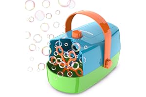 Wisdomlit Bubble Machine, 3-in-1 Bubble Maker, Automatic Bubble Blower with 3 Bubble Wands, 8000+ Colorful Bubbles for Kids Toddlers, Operated by Plug-in or Batteries for Indoor Outdoor Birthday Party