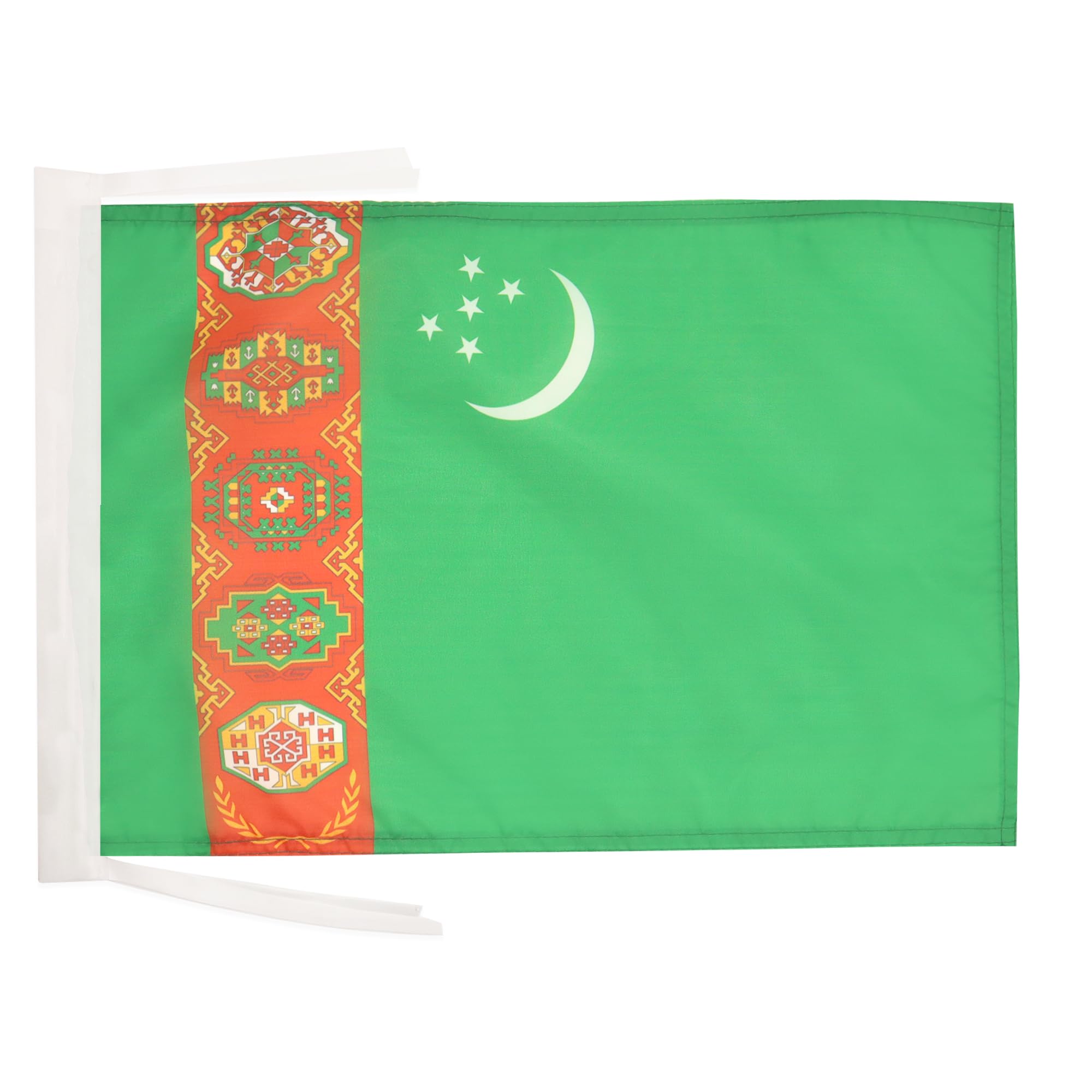 AZ FLAG - Turkmenistan Flag - 18'' x 12'' - 100% Polyester Turkmen Small Banner with Two Cords - Fade Resistant - Vivid Colors - 18x12 in - 45x30 Cm — image 1