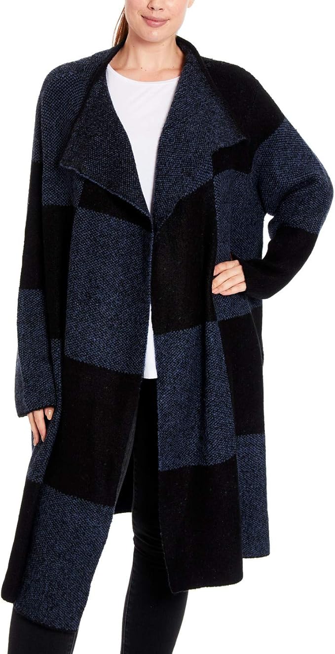 Joseph A Women Buffalo Check Plus Coatigan - Size 2X - Blue at Amazon Womenâs Clothing store