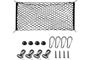 Ulifebetter Cargo Net Stretches, 51 * 18inch Black Adjustable Elastic Trunk Storage Net with Hanging Buckles Screws Hooks Cli