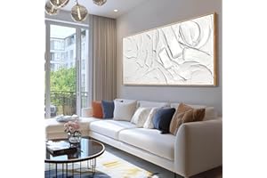 XIANSHOU White Artwork for Walls Contemporary Abstract Art Hand Painted 29"x58" Line Art Wall Decor Large Wall Art for Living Room Bedroom Hotel