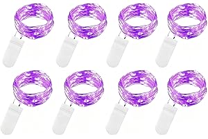 VOOKRY 8 Pack 30 Led Fairy Lights Battery Operated String Lights - 10 ft Purple Waterproof Silver Wire Starry Firefly Moon Lights for DIY Wedding Party Table Centerpieces Bedroom Halloween Christmas