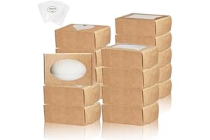 BZIDII 36Pcs Soap Boxes for Homemade Soap and 40pcs Shrink Bags,3.54 X 2.36 X 1.18 Inch Soap Boxes with Window,Bar Soap Packaging Kraft Box Supplies（Brown）