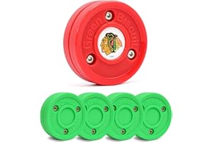 Green Biscuit Hockey Puck - 4 Pack Original Off Ice Hockey Pucks with 1 NHL Puck and GB Stickers - Official Street Hockey Puck to Improve Stickhandling and Passing Skills