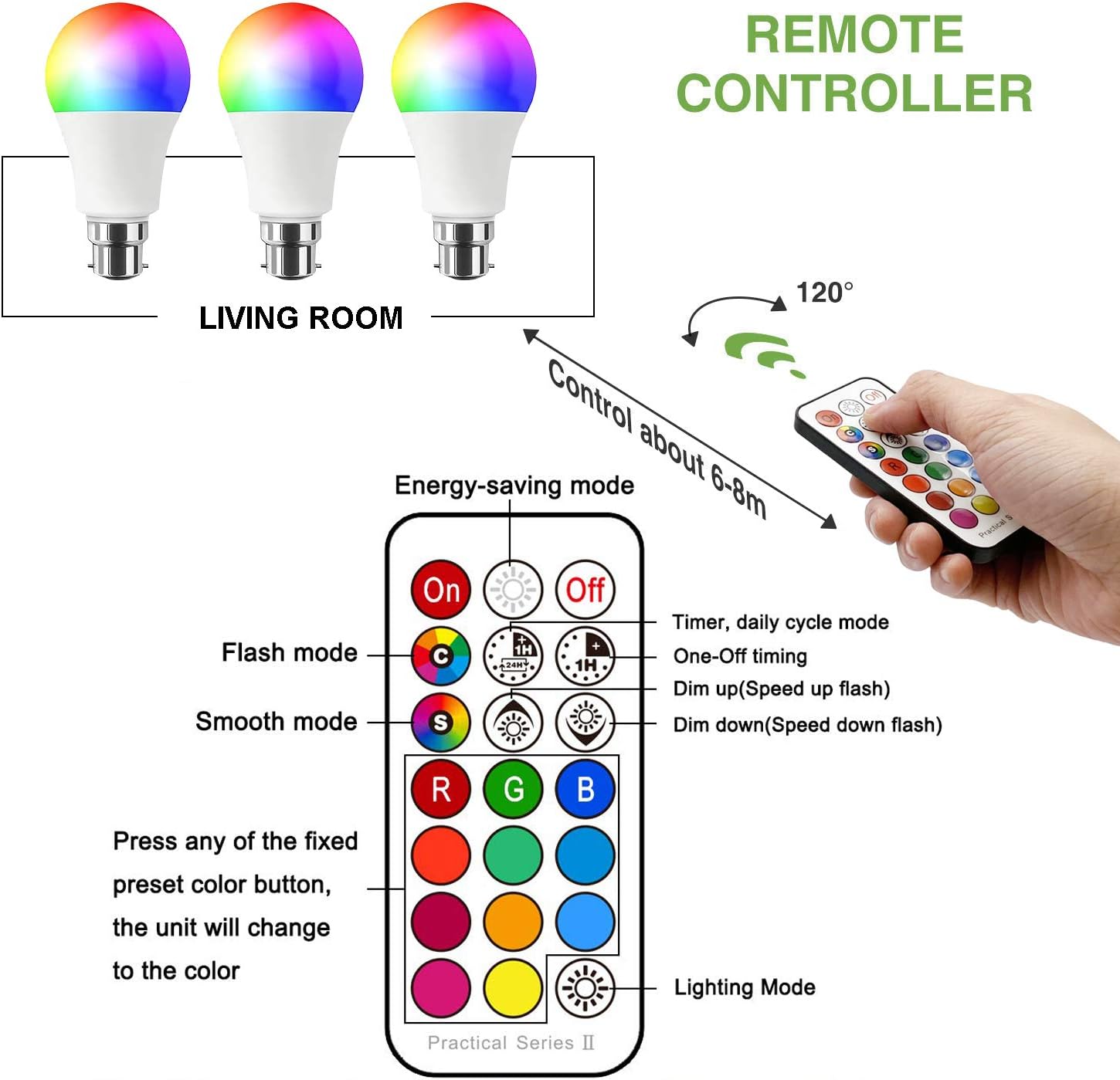 VARICART B22 10W Colour Changing Light Bulb Dimmable, LED Bulbs Bayonet with Remote, RGB + Warm White 3000K - Image 5