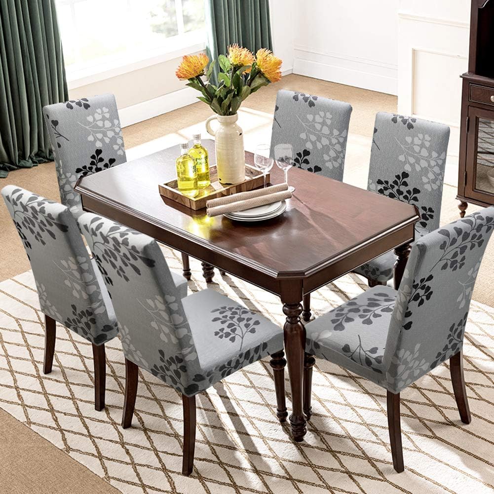 Fuloon 4 Pack Super Fit Stretch Removable Washable Short Dining Chair Protector Cover Seat Slipcover for Hotel,Dining Room,Ceremony,Banquet Wedding Party (Gray/Black): Home & Kitchen