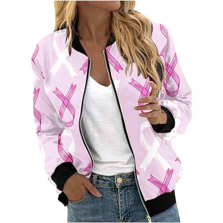 Amazon.com: UYISJ Zip Up Jackets for Women Pink Ribbon Print