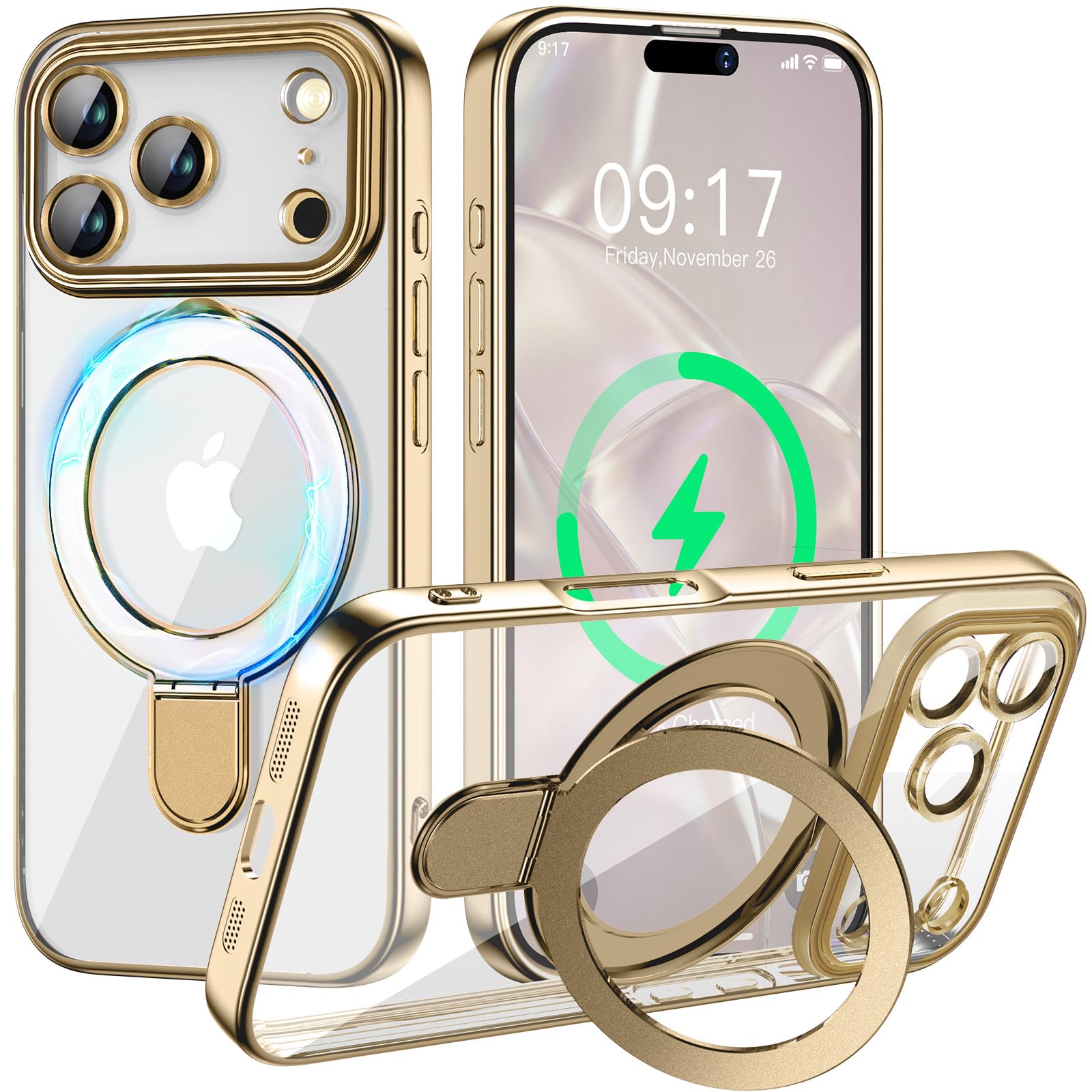 Photo 1 of Pmteyoim Magnetic for iPhone 17 Pro Case with Invisible Stand[Compatible with MagSafe][Full Camera Lens Protector][Military Drop Protection] Shockproof Not Yellowing Clear Slim Soft for Women Men