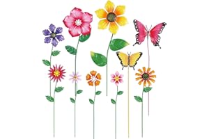 hogardeck Garden Decor for Outside, Set of 10 Metal Flowers Decorative Garden Stakes for Spring Decor, Yard Art Garden Decora