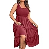 RWJ Plus Size Summer Sleeveless Tank Dress for Women 2025 Smocked Casual Loose Sundress Flowy Beach Tiered Long Midi Dresses