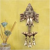 NOBILITY Ganesha Brass Diya Hanging with Bell Premium Ganesh Idol for Home Temple Mandir Mandap Diwali Office Decorative Pooja Set Puja Thali Wedding Return Gift Items