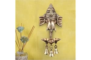 NOBILITY Ganesha Brass Diya Hanging with Bell Premium Ganesh Idol for Home Temple Mandir Mandap Diwali Office Decorative Pooja Set Puja Thali Wedding Return Gift Items