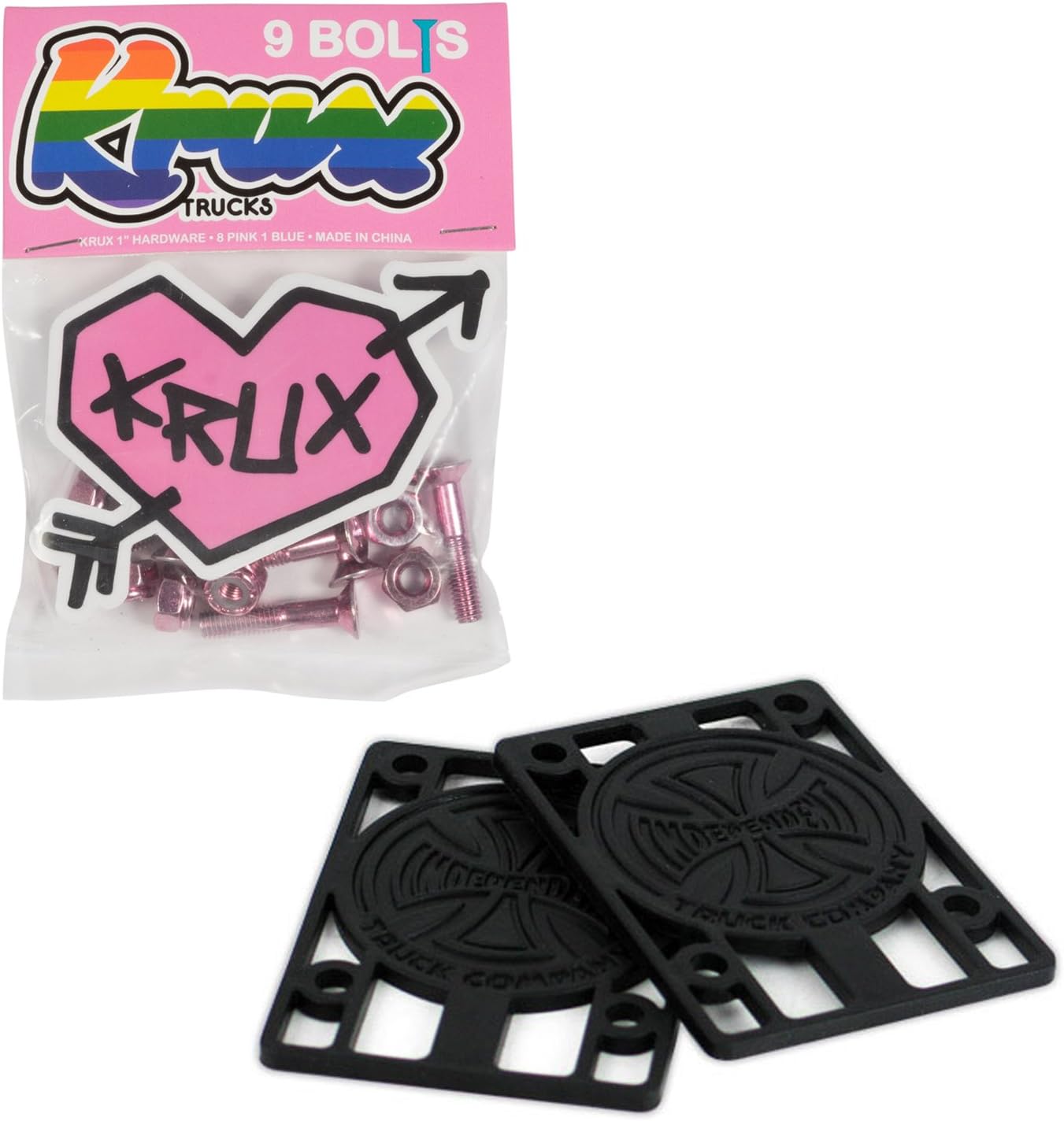 Krux Trucks Skateboard Hardware 1" Phillips Pink + 1/8 in Independent Risers