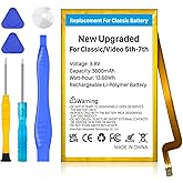 KOOAQQ Replacement Battery for iPod Classic/Video Thin, 3600mAh High Capacity Battery Compatible with iPod Classic/Video Thin 5th-7th