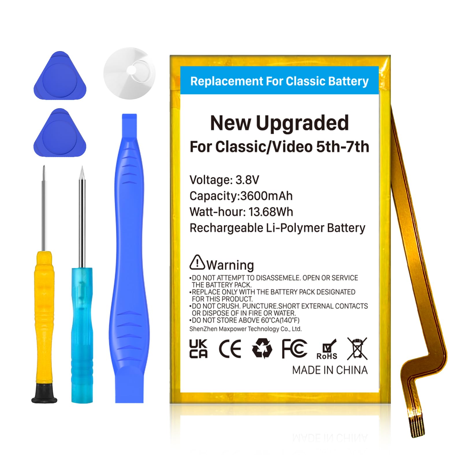 Photo 1 of KOOAQQ Replacement Battery for iPod Classic/Video Thin, 3600mAh High Capacity Battery Compatible with iPod Classic/Video Thin 5th-7th
