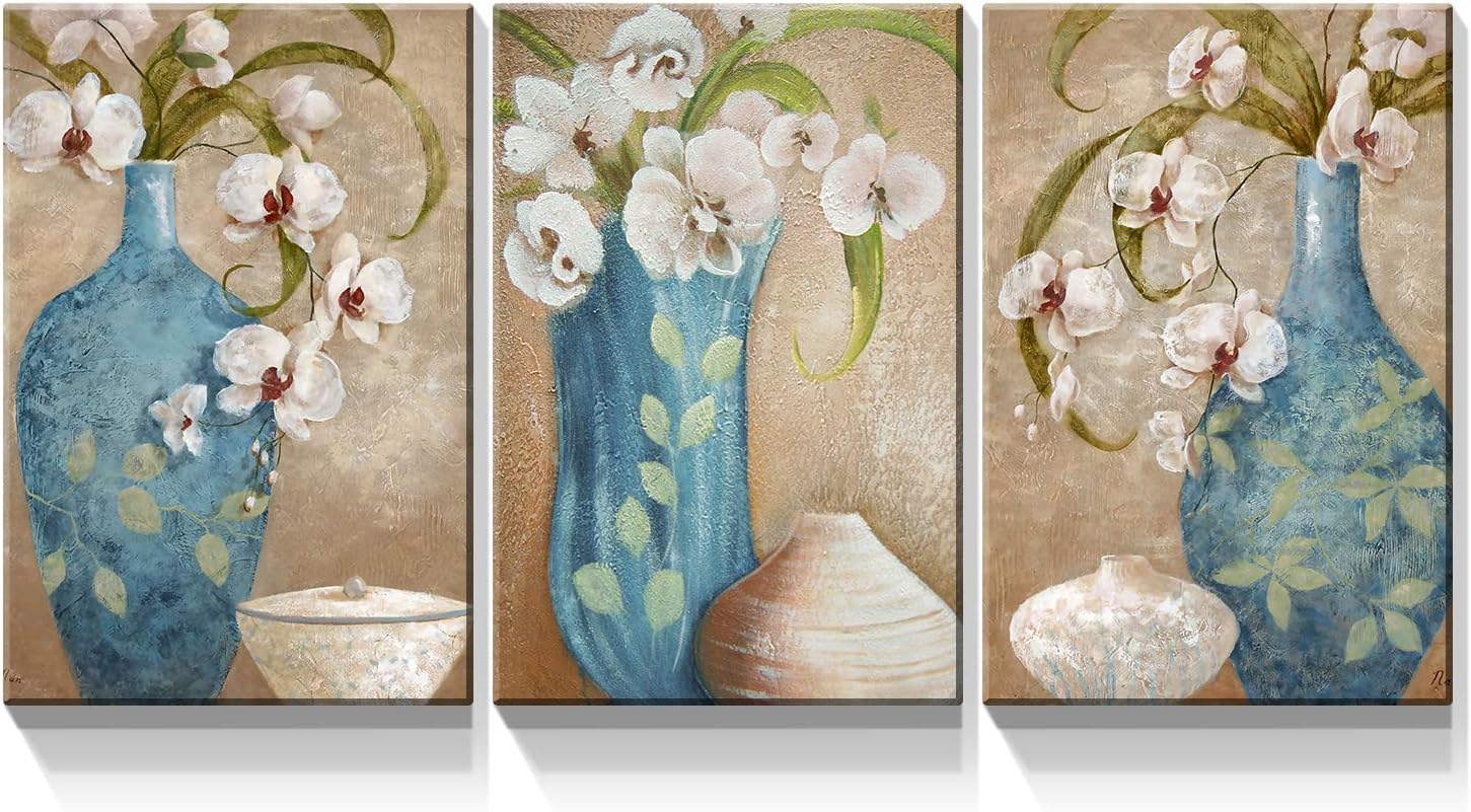 Paintings - Denozer - 3 Panels Canvas Wall Art for Home Decor Flowers in Bottle Pictures Painting Artwork for Home Decor Decoration,Ready to Hang - 12