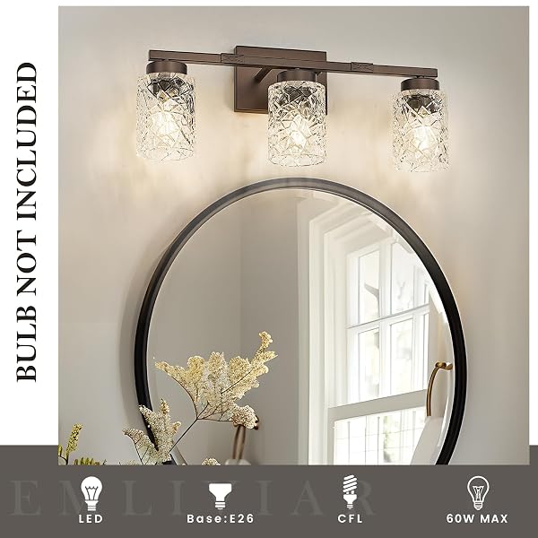 EMLIVIAR 3 LIGHT VANITY WALL SCONCE, FARMHOUSE BATH WALL LANTERN FIXTURE FOR MIRROR BEDROOM LIVING ROOM BEDROOM HALLWAY, HE294B-3W ORB