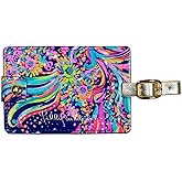 Lilly Pulitzer Leatherette Luggage Tag with Secure Strap, Colorful Suitcase Identifier for Travel
