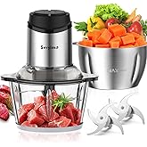 Food Processor, Meat Grinder Vegetable Chopper for Home Use, Sovyime Small Food Chopper with 2 Bowls(8 Cup) & 2 Bi-Level Blad