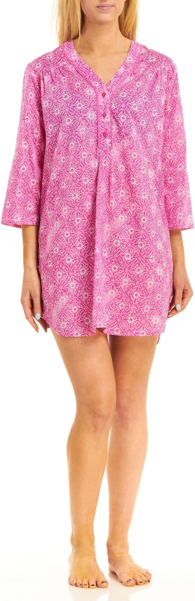 Karen Neuburger Women's 3/4 Sleeve Henley Beach Coverup Pajama Pj