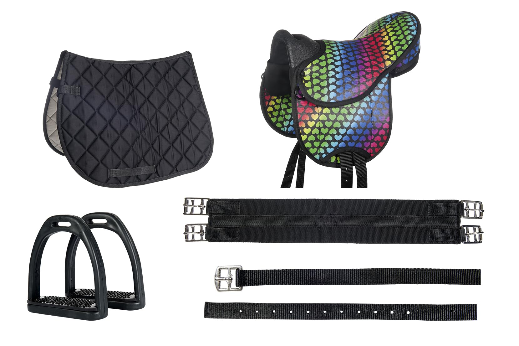 HKM Colourful Shetland Pony Saddle Set Heart/Black One Size
