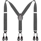 AWAYTR Mens Brown Button End Suspenders - Adjustable Elastic Y Shape Tuxedo Suspender