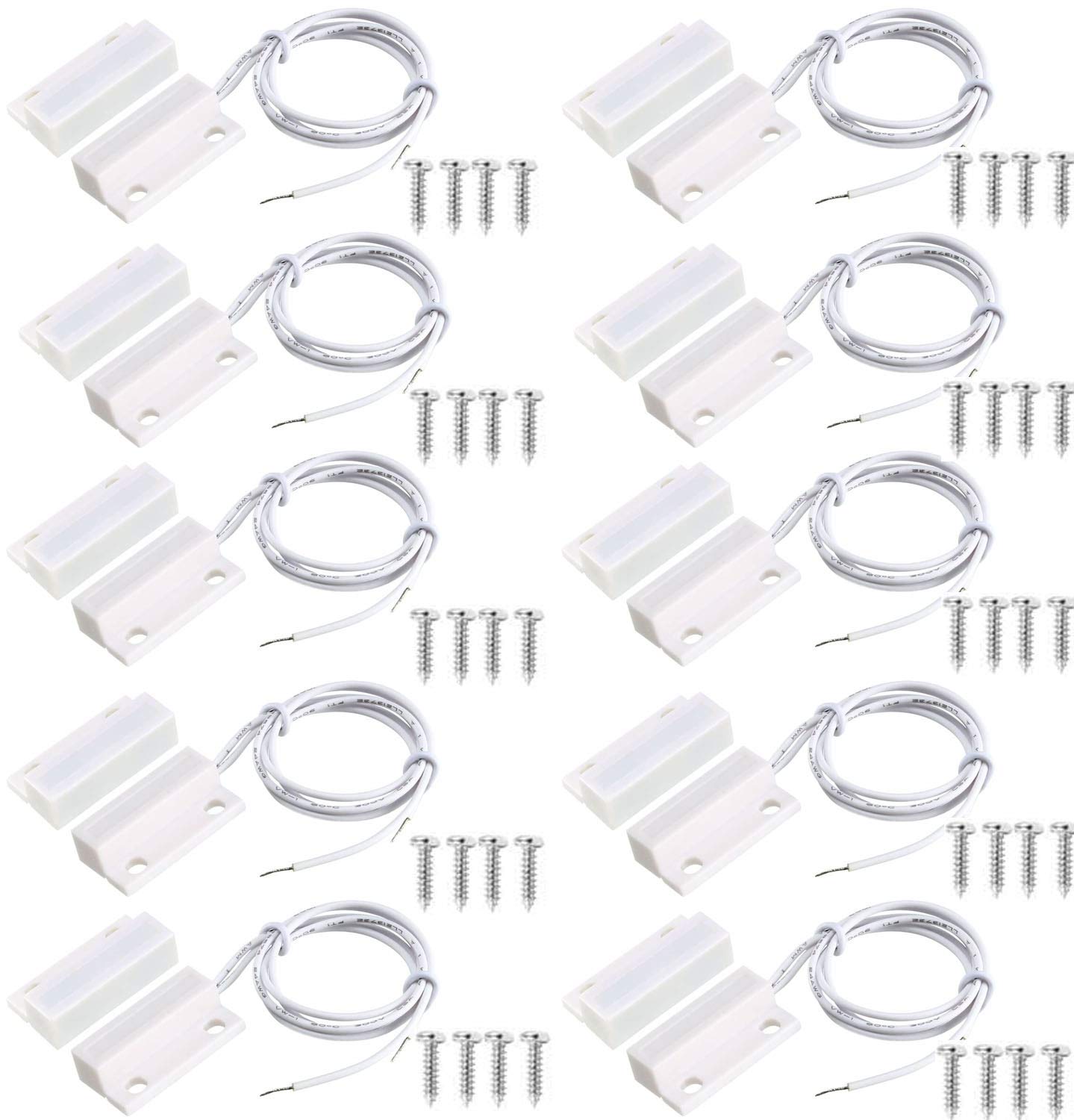 VISSQH 10pcs N/C Recessed Wired Security Window Door Contact Sensor Alarm Magnetic Reed Switch White，Normally Closed Magnetic Switch，Reed Alarm Switch