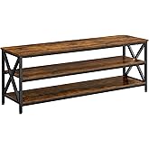 VASAGLE TV Stand, TV Table for up to 65 Inches TVs, Media TV Console with Shelves, 3-Tier Storage, Farmhouse Industrial with X-Shape Steel Frame, Rustic Brown and Black ULTV100B01